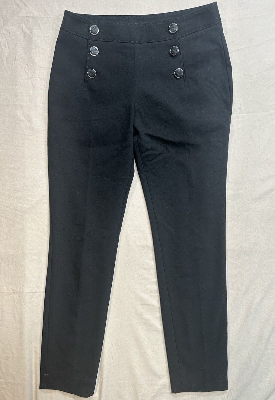Express Sailor Button Pants Trouser Black Straight Leg Size 0R Ankle Mid Rise